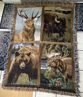 Manta afgana de animales salvajes grande 48" x 65" (52 x 69 con flecos) *usada* Foto 1 de 4