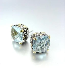 Designer PETITE Silver Gold Balinese Filigree Aqua Blue CZ Crystal Earrings - Picture 1 of 2