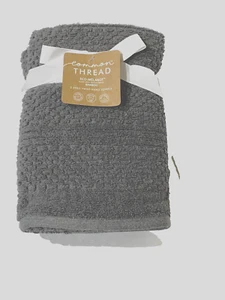 2 Hand Towels Common Thread eco-melange BAMBOO Rayon Lt Charcoal Gray Waffle - Picture 1 of 3