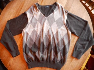 Izod Mens Sweater Size XL Argyle Pattern Gray Gray's 100% Cotton Used V Neck - Picture 1 of 12