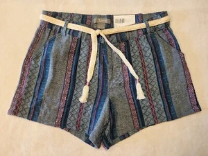 Natural Reflections Women Junior Shorts Linen Blend Medium Blue Drawstring - Picture 1 of 15