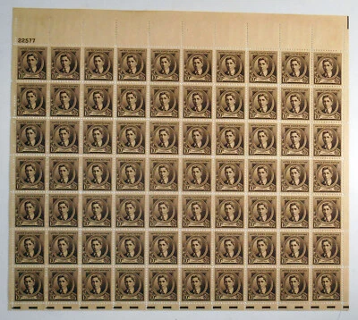 1940 Famous Americans Nevin Sc 883 MNH sheet of 70 XF-Superb sound perfs - Image 1 of 4