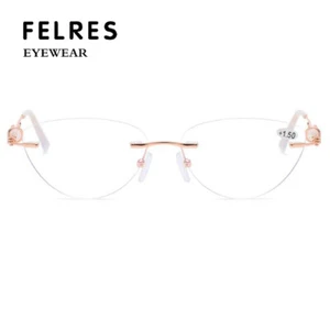 Luxury Rimless Anti-Blue Light Reading Glasses For Women Cat Eye Eyewear NEW - Picture 1 of 17