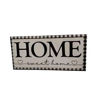 Home Sweet Home Plaid Wall Sign 15x7 Black and White Farmhouse canvas a - Picture 1 of 7