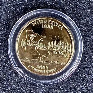 2005 Philadelphia Mint Minnesota Gold Plated Quarter Encapsulated Uncirculated - Picture 1 of 2