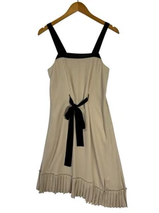 Rachel Roy Women's Dress Small Beige Black Bow Pleated Hem Sleeveless Shift - Picture 1 of 11