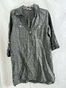 Soft Surroundings Linen Tunic  Dress Roll Tab Sleeves Black Large Pullover - Picture 1 of 10