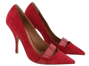 EMPORIO ARMANI X3E362 Women Heels EU37 Red Suede Leather Pointed Toe Pumps Logo - Picture 1 of 11