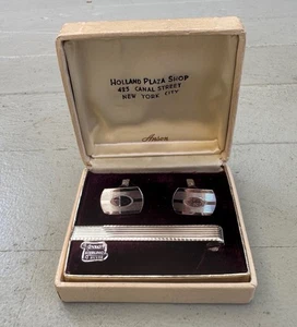 Vintage HICKOK Letter "J" Monogram Tie Bar & Cuff Link Set ANSON Sterling Silver - Picture 1 of 21