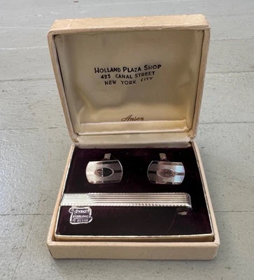 Vintage HICKOK Letter "J" Monogram Tie Bar & Cuff Link Set ANSON Sterling Silver - Image 1 of 4