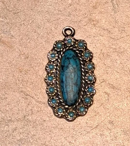 Sancrest Turquoise Pendant Silver Tone Beads Southwestern Navajo - Picture 1 of 2