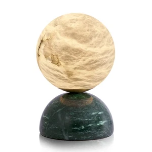 Handcrafted Natural Spanish Alabaster Stone Moon Lamp with Marble Base Elegan... - Bild 1 von 7