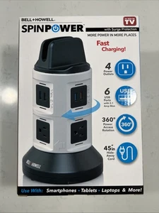 Bell  Howell 4-Outlets / 6 USB Spin Power - NEW!Spin Tower - Picture 1 of 5