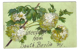 Glitter greetings from South Berlin NY flowers aquarell unposted postcard German - Picture 1 of 2