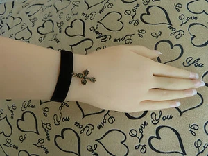 Pulsera/pulsera de gamuza negra. Collar/gargantilla vintage, emo, fiesta de boda B526 - Imagen 1 de 1