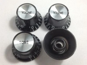 Volume Tone Control Bell Hat BLACK Knob Silver Insert USA Gibson Guitar CTS Pot - Imagen 1 de 2