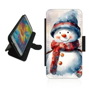 Snowman Phone Case Wallet Christmas flip cover For iPhone Samsung Google SNO1 - Picture 1 of 6