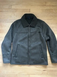 Magaschoni Herren Kunstleder Wildleder Lammfell Reißverschluss Jacke Mantel Olivgrün L Large - Bild 1 von 6