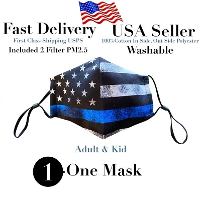American flag Face mask, Police blue Face mask with filter pocket Covering Mouth - Image 1 of 4