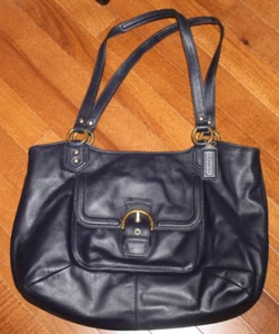 Coach Navy Blue Leather Handbag Purse w/Brass Hardware Int/Ext Pockets - Picture 1 of 5