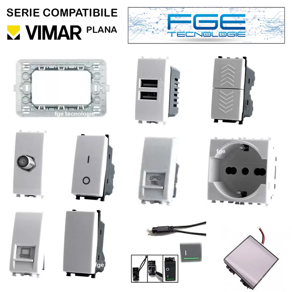 SERIE VIMAR PLANA COMPATIBILE FRUTTI PRESA SCHUKO PULSANTE INTERRUTTORE USB TV - Immagine 1 di 1