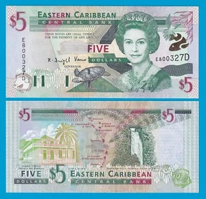East Caribbean 5 Dollars P 37d ND 2000 UNC Suffix "D" Dominica, Queen Elizabeth - Picture 1 of 1