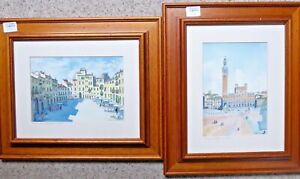 Mavis Burley original watercolour of Italian townscapes in frames x 2 paintings 