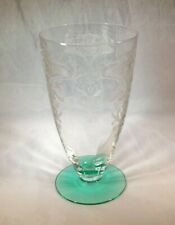 LOTUS GLASS CO. REVERE ETCH GREEN #24 12-OUNCE 6" TALL FOOTED ICED TEA TUMBLER!