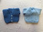 Hand Knitted Dark Blue And Baby Blue Cardigan Set Of 2 - 0- 3ms New