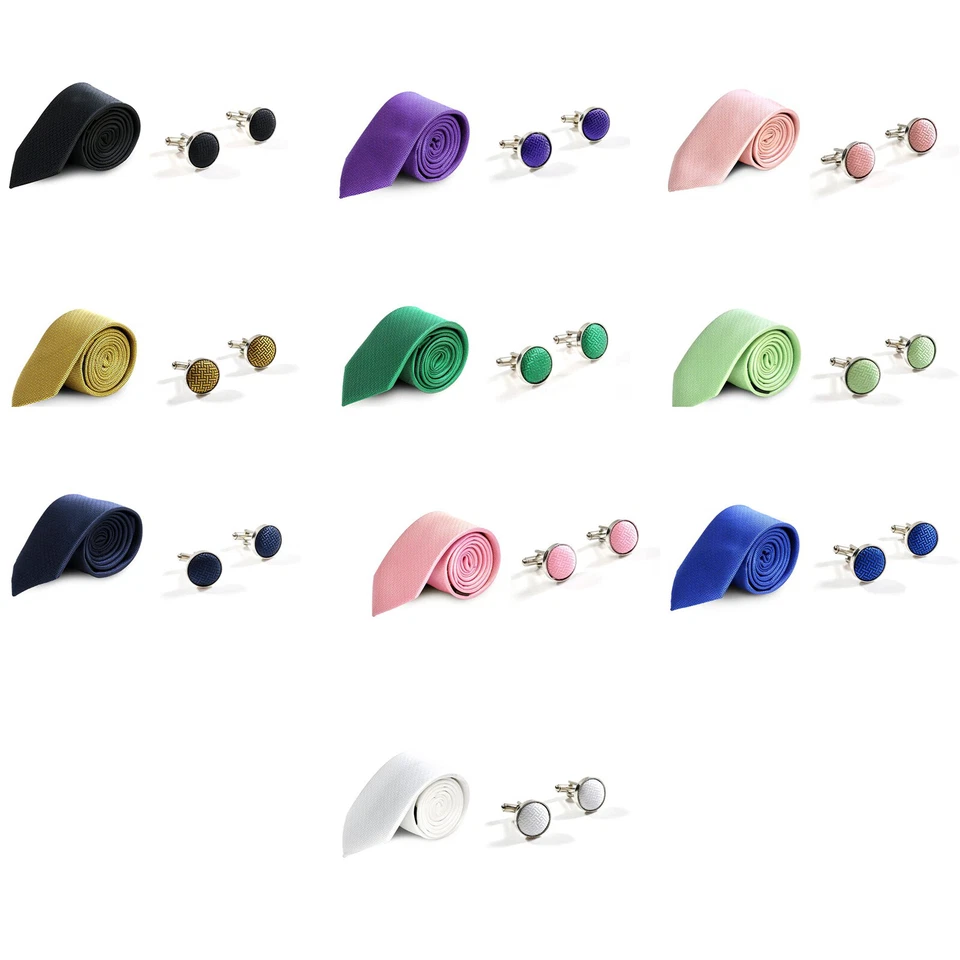 2pc combo for Men's Elite Intersecting Fabric Cufflinks+ Elite Slim /  Plain Tie - Image 1 of 1