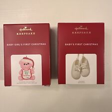 2021 (2) Hallmark Baby's First Christmas Ornaments Porcelain & Baby Girl Bear,