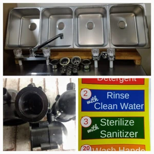 4 LARGE Compartment Concession Sinks, 3 Dish, 1 Hand Washing Sink, 4 Drain Traps - Picture 1 of 10