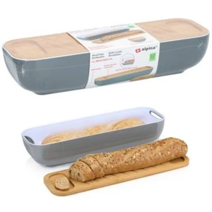 Bread Bin Loaf Baguette Food Storage Box Kitchen Canister Cutting Board Lid Grey - Picture 1 of 8
