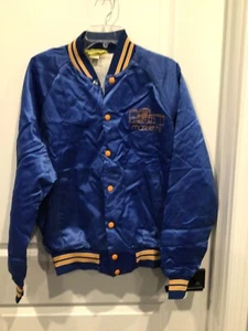 EUC Velvet Sheen men’s large blue satin jacket Marble Hill flannel lined pockets - Picture 1 of 4