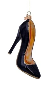 NEW VONDELS Amsterdam Glass Ornament BLACK HIGH HEEL PUMP SHOE 3.5"H - Picture 1 of 4