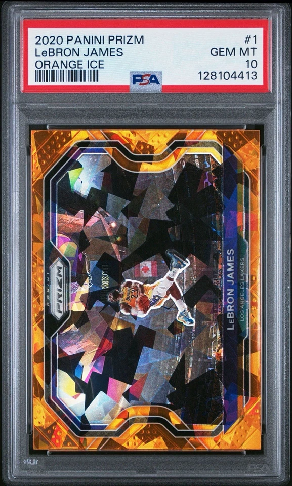 2020-21 Panini Prizm Lebron James #1 Orange Cracked Ice Prizm PSA 10 GEM MT - Image 1 of 2