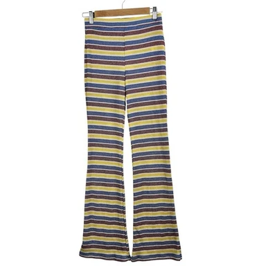 Zara New Striped Flared Pant Small Ribbed Knit High Rise Boho Colorful Retro Y2K - Image 1 of 4