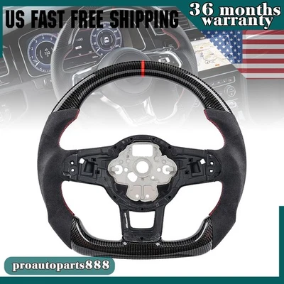 Volante deportivo de fibra de carbono real para Volkswagen VW Golf MK7 GTI 2015-2019 Foto 1 de 4
