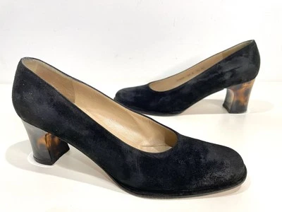 Zapatos de salón Salvatore Ferragamo para mujer 9,5 AA cuero gamuza negro tortuga Italia Foto 1 de 4