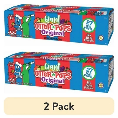 (2 pack) Otter Pops Giant Original Assorted Fruit Ice Pops, 5.5 oz, 27 Count