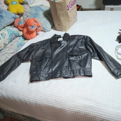 TOGETHER! EUC WOMENS SZ MEDIUM 3/4 SLEEVE SNAP  LEATHER BIKER JACKET COAT. (A) - Image 1 of 4