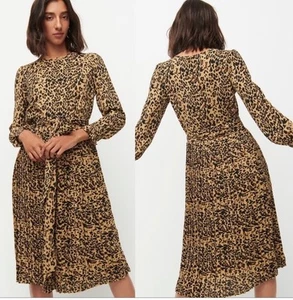 J Crew Long-Sleeve Pleated Dress in Leopard Sz 0 $138 - Picture 1 of 6