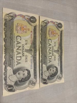 Letrero de billete de 1 dólar 1973 Canadá UNC: Lawson-Bouey prefijo 'AC' 2 letras (P-85a.1) Foto 1 de 2
