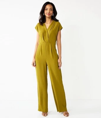 NWOT! Nine West Greenish Yellow Jumpsuit With Hidden Zipper. Size Large - Image 1 of 4