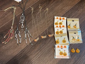 Lote de joyas de Halloween pendientes de calabaza esqueleto truco o trato collar colgante - Imagen 1 de 10