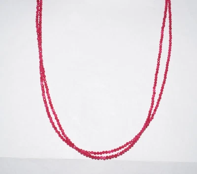 Natural Red Ruby Gemstone 2.5 mm Faceted Beads 925 Silver 16" 2 Layer Necklace - Image 1 of 4