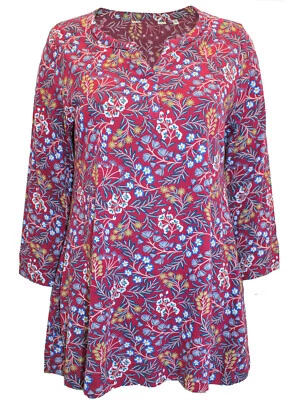 Ex-Seasalt Top RISSO Brocade Flowers Magenta NotchNeck 8 10 12 14 16 18 20 22 24 - Image 1 of 3