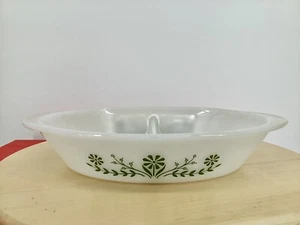 Vintage Glasbake Green Crazy Daisy Spring Blossom Divided Casserole Dish - Bild 1 von 5