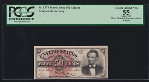 US 50c Fractional Currency Note Fourth Issue FR 1374 PCGS 55 Ch AU appr - Picture 1 of 2