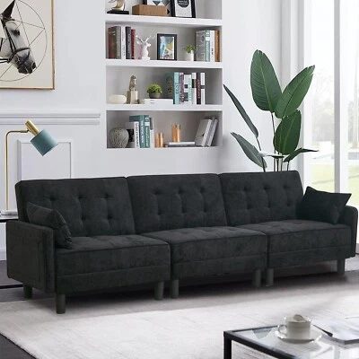 Sofá cama futón de cuero sintético sofás de 3 plazas convertible reclinable silla para dormir Foto 1 de 4